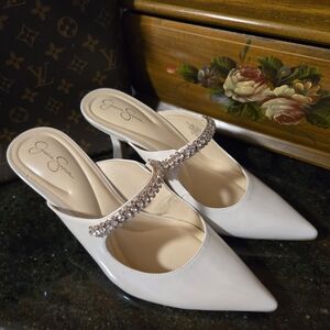 Jessica Simpson White Embellished Women's Mules Heels